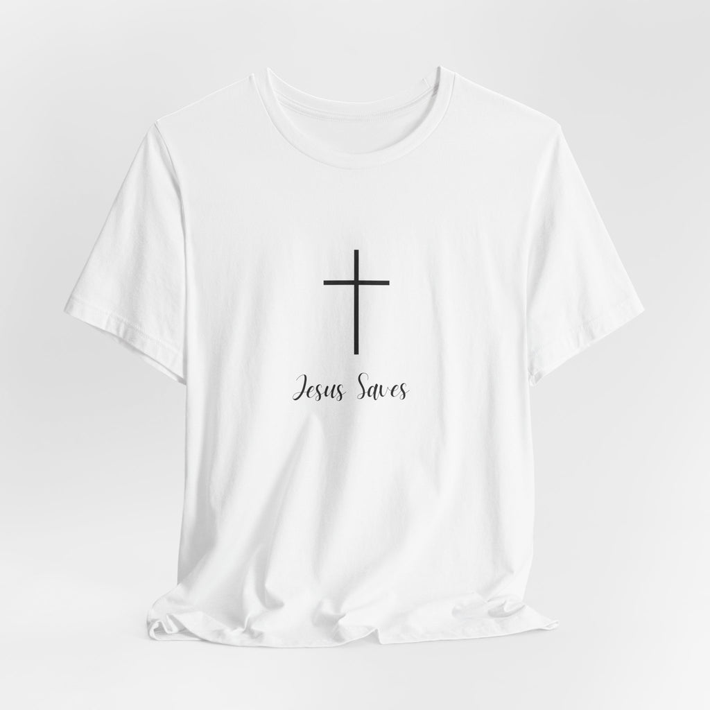 Christian T-Shirt — Simple Cross "Jesus Saves" Spiritual Tee