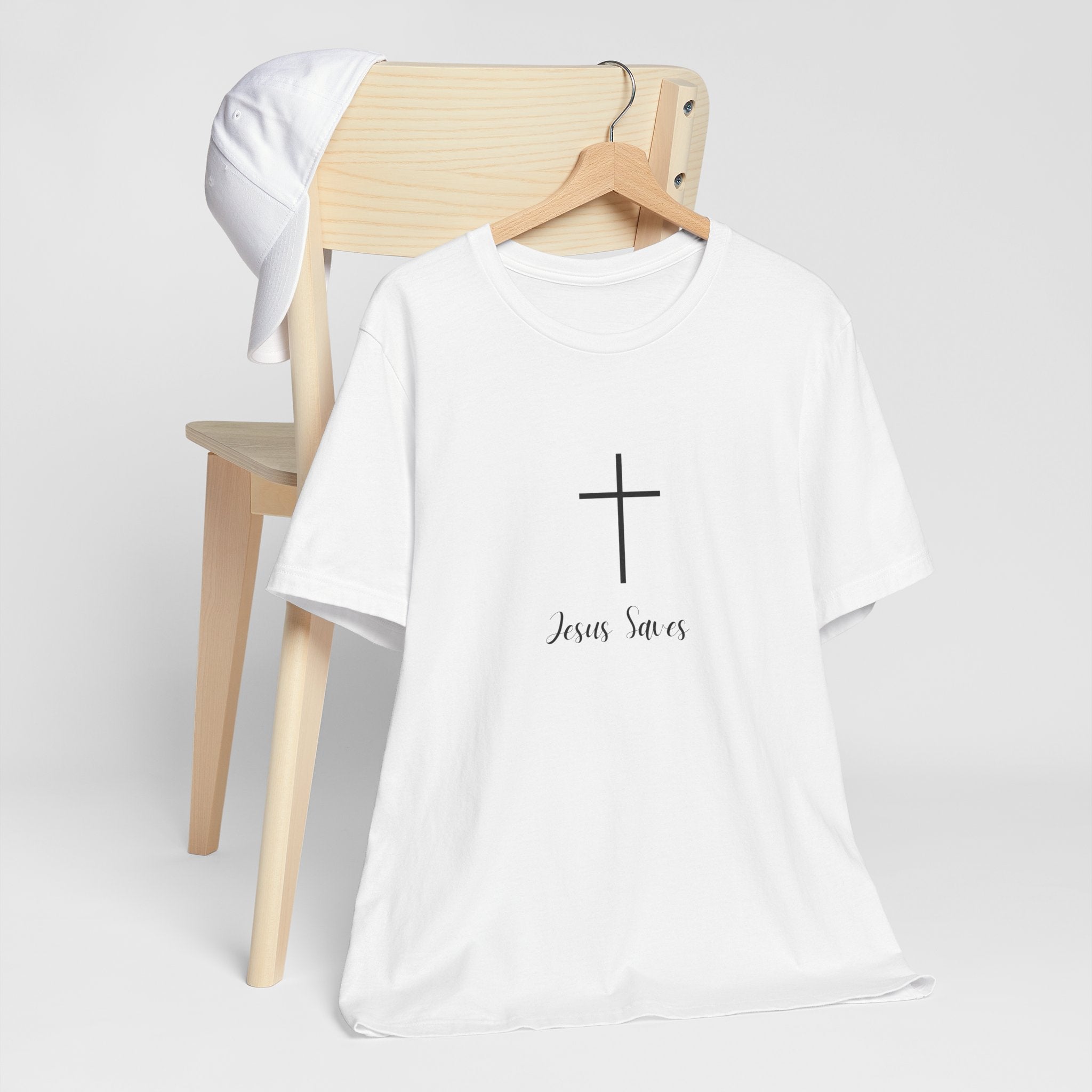 Christian T-Shirt — Simple Cross "Jesus Saves" Spiritual Tee