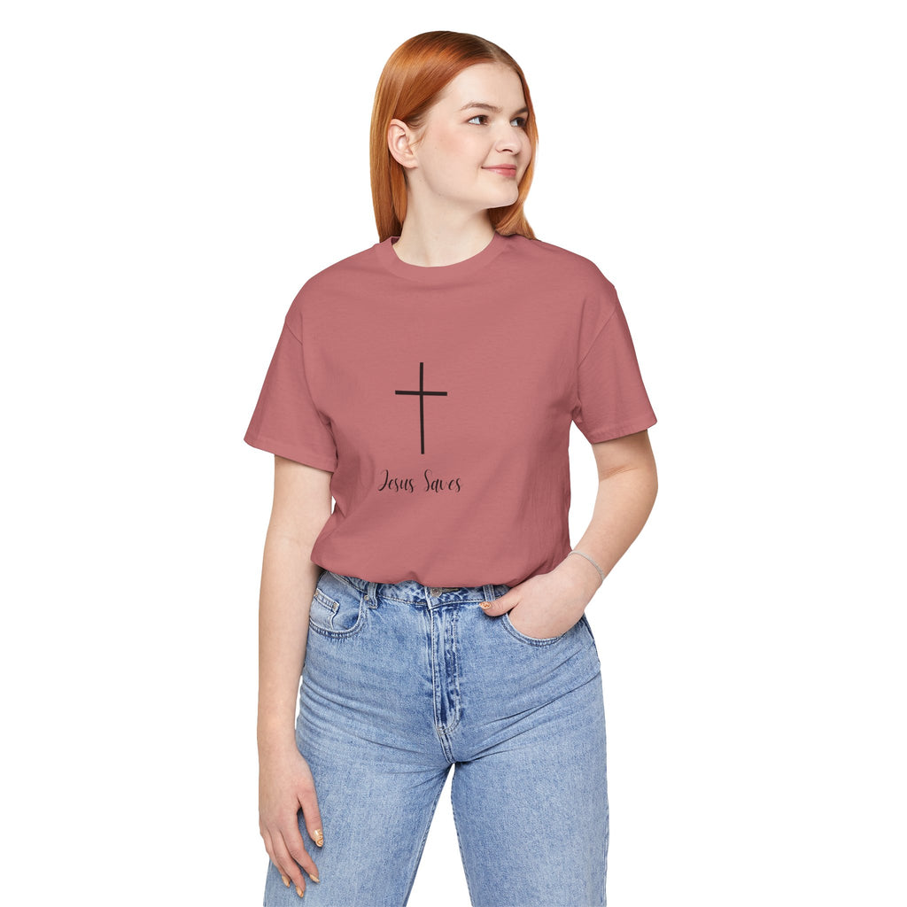 Christian T-Shirt — Simple Cross "Jesus Saves" Spiritual Tee