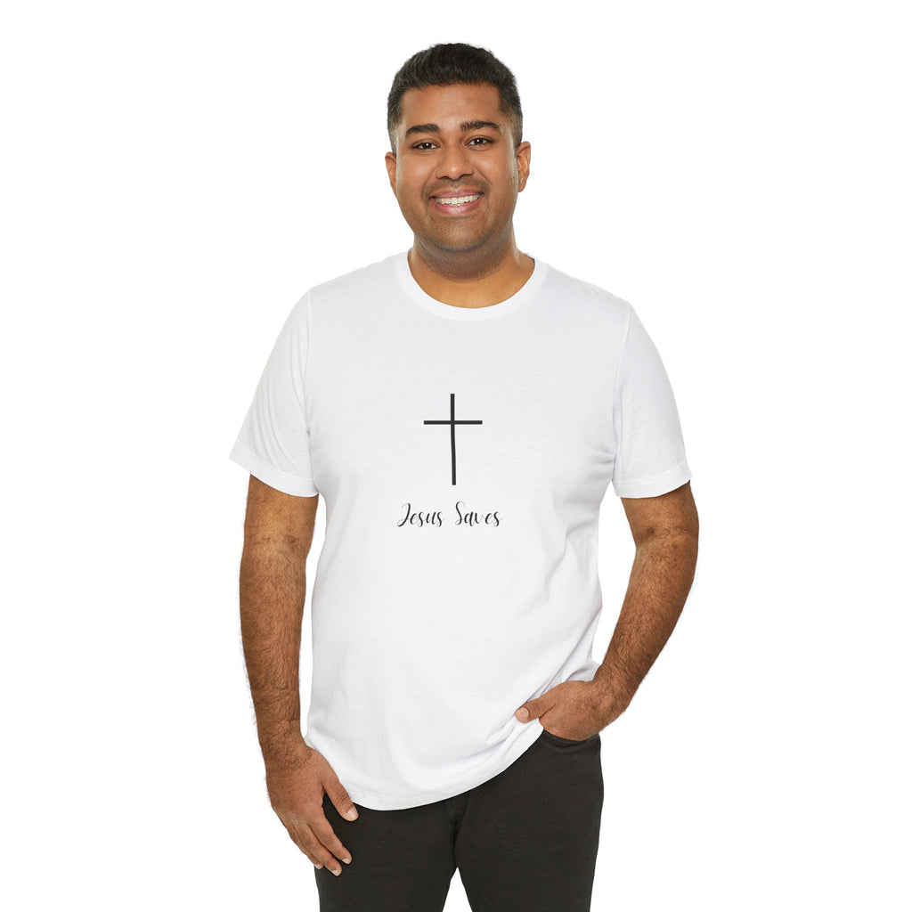 Christian T-Shirt — Simple Cross "Jesus Saves" Spiritual Tee