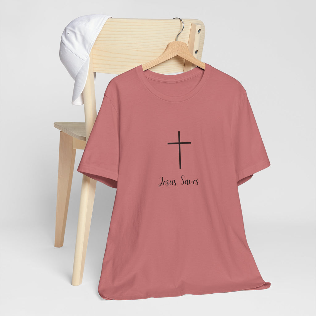 Christian T-Shirt — Simple Cross "Jesus Saves" Spiritual Tee
