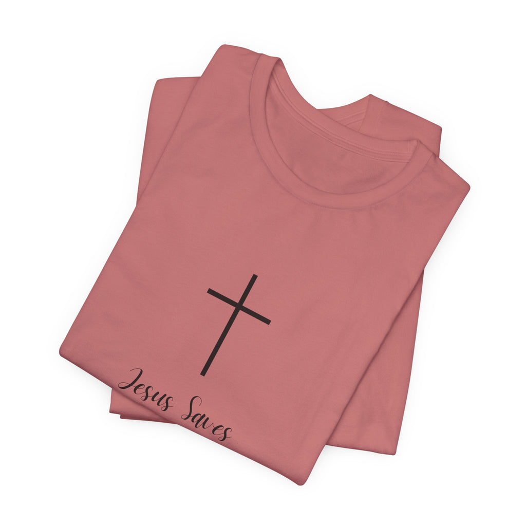 Christian T-Shirt — Simple Cross "Jesus Saves" Spiritual Tee