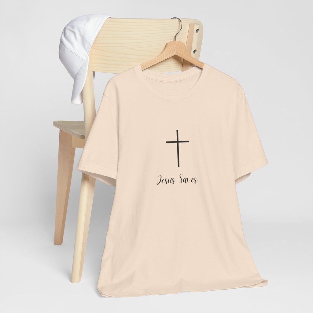 Christian T-Shirt — Simple Cross "Jesus Saves" Spiritual Tee