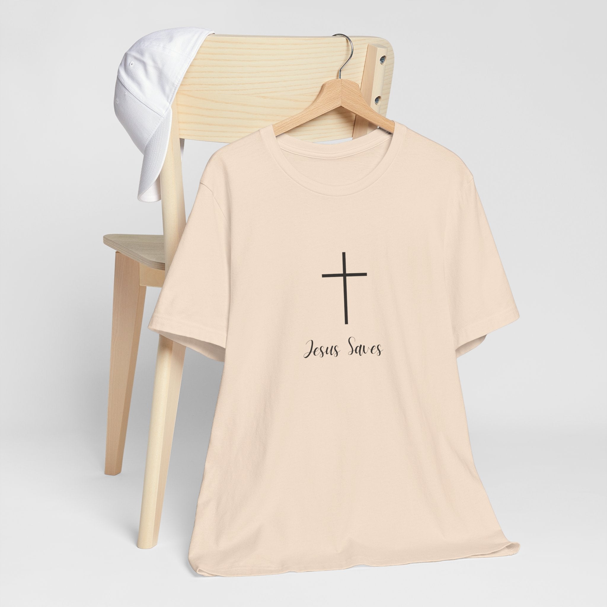 Christian T-Shirt — Simple Cross "Jesus Saves" Spiritual Tee