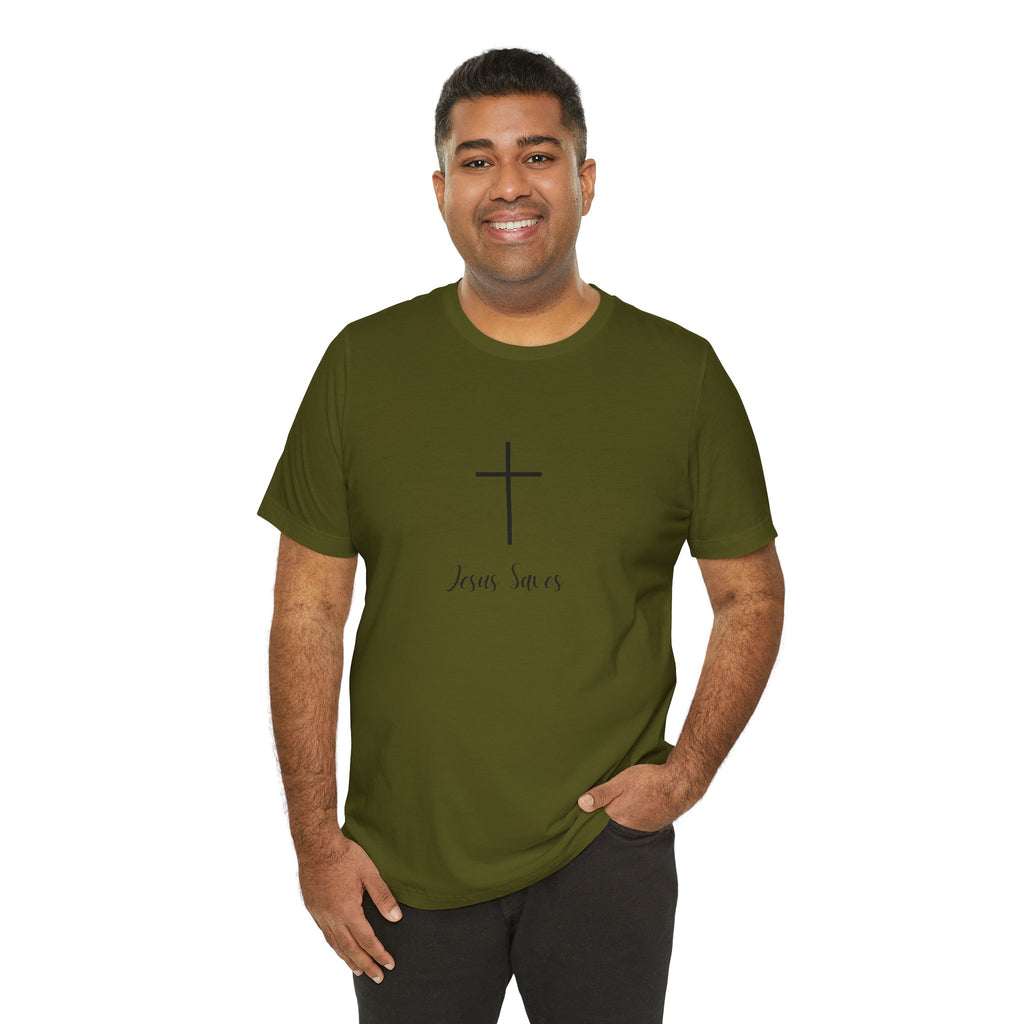 Christian T-Shirt — Simple Cross "Jesus Saves" Spiritual Tee