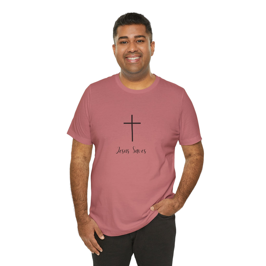 Christian T-Shirt — Simple Cross "Jesus Saves" Spiritual Tee