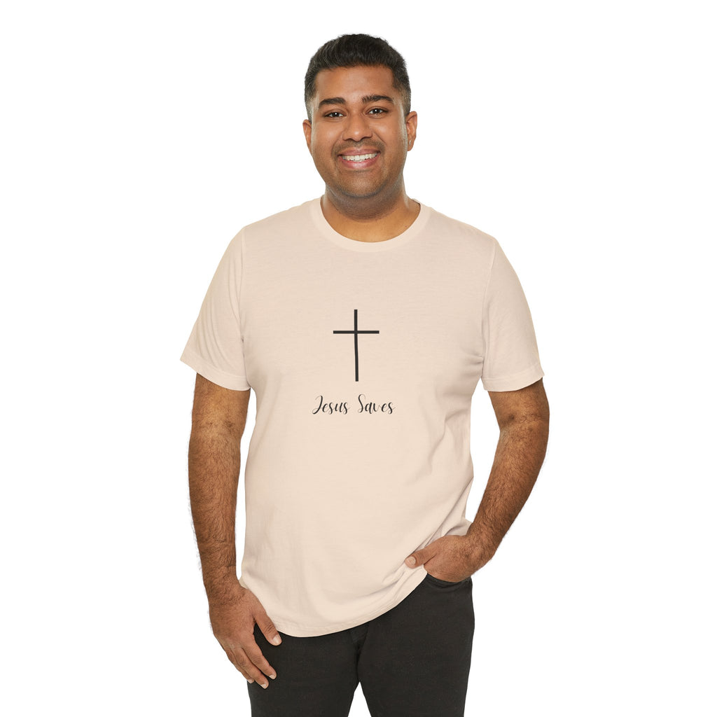 Christian T-Shirt — Simple Cross "Jesus Saves" Spiritual Tee