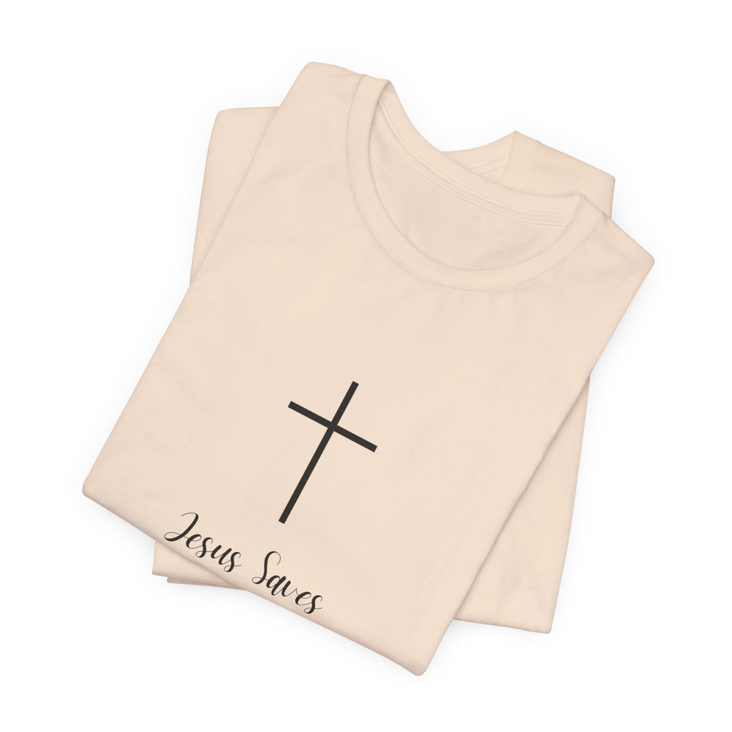 Christian T-Shirt — Simple Cross "Jesus Saves" Spiritual Tee