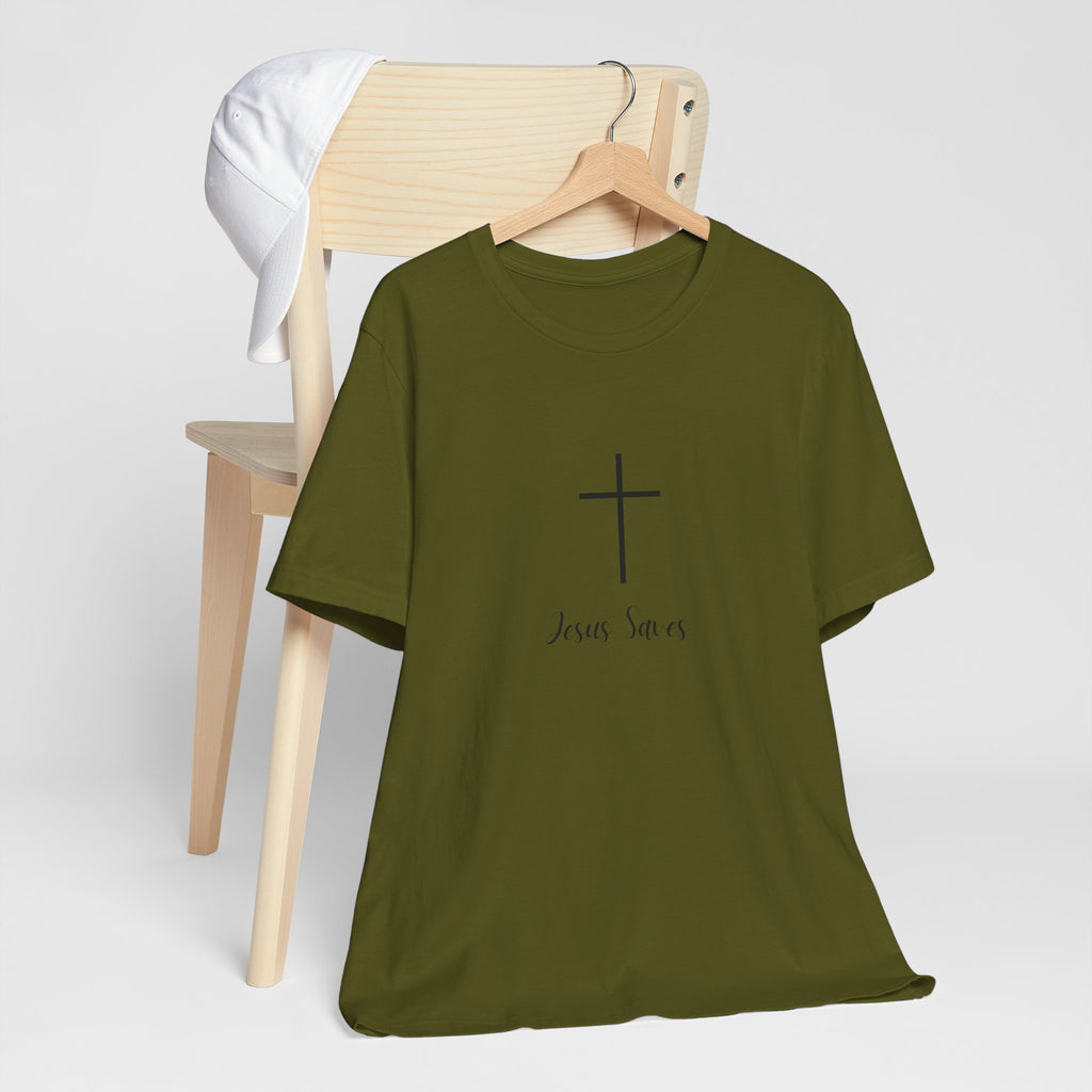 Christian T-Shirt — Simple Cross "Jesus Saves" Spiritual Tee