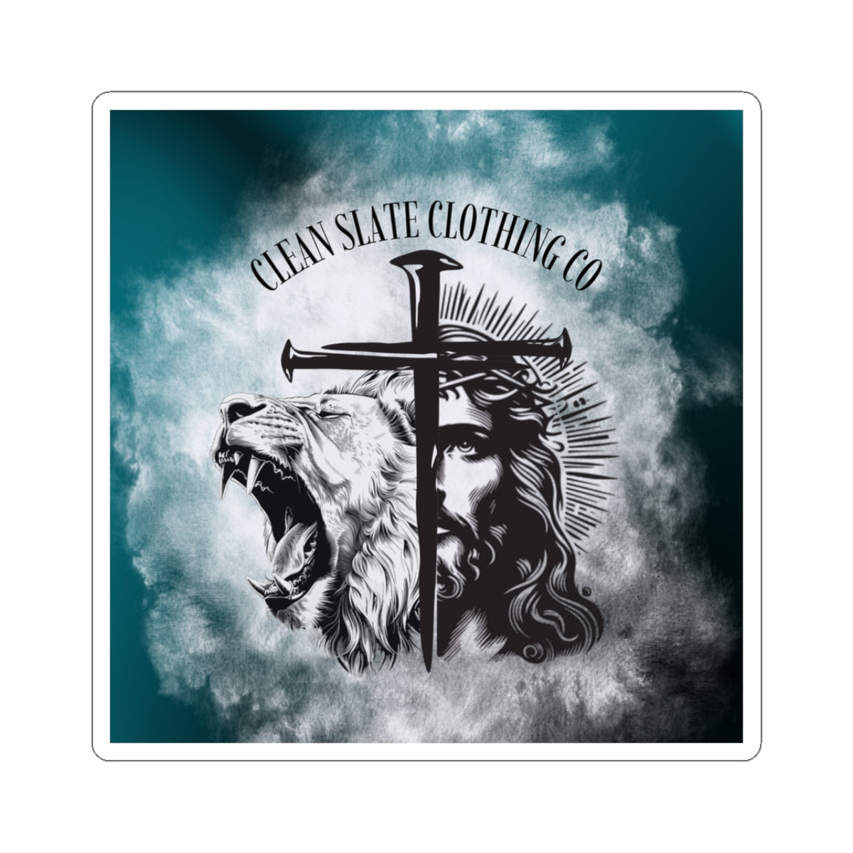 Christian Lion & Cross Sticker — "Clean Slate Clothing Co" Kiss-Cut Decal