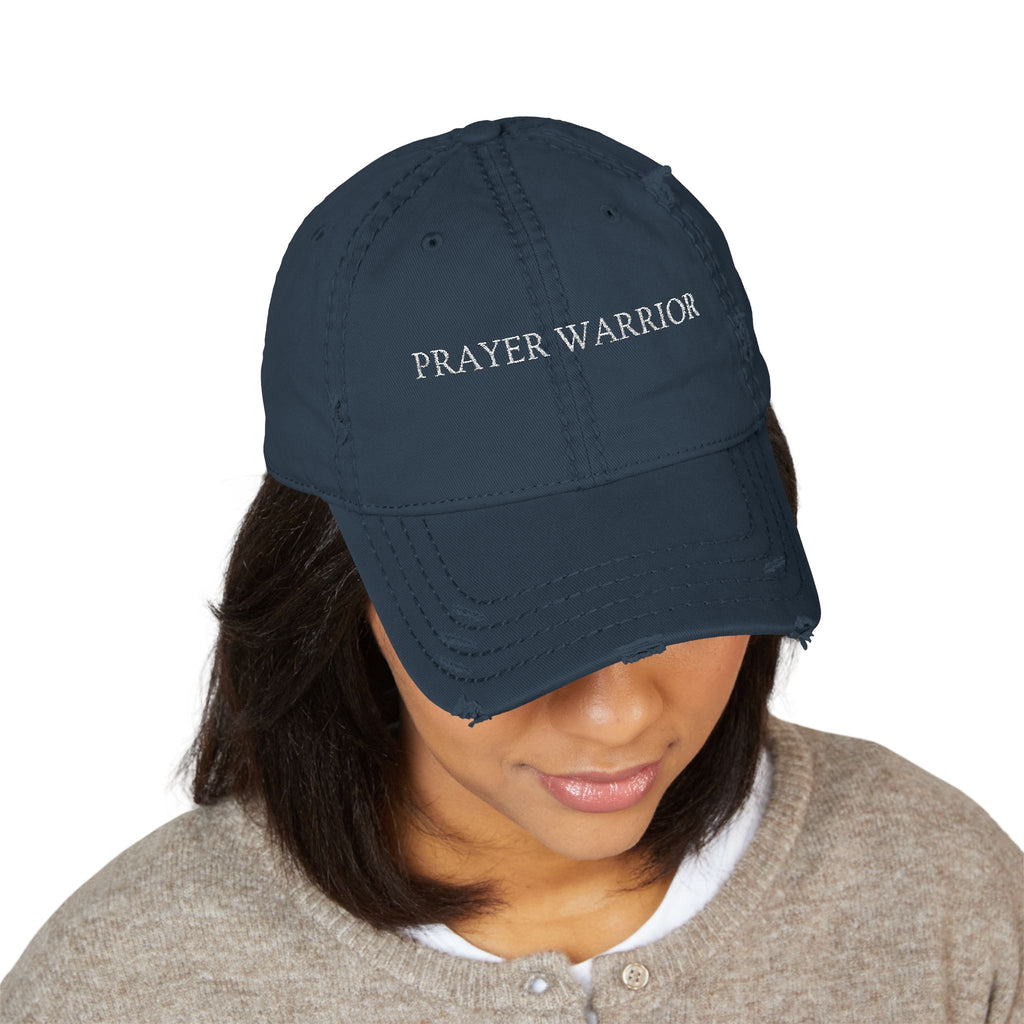 Prayer Warrior Distressed Dad Hat — Embroidered Faith Baseball Cap