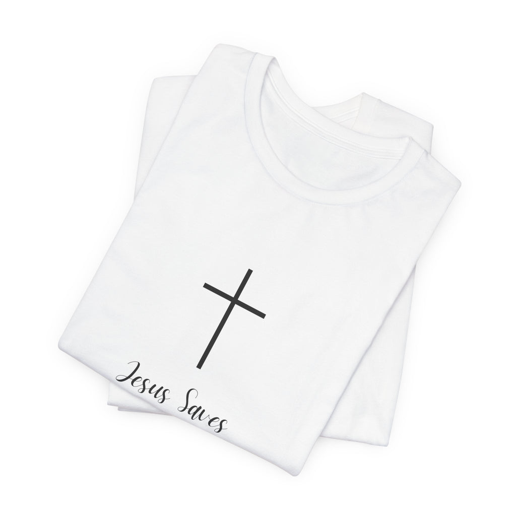 Christian T-Shirt — Simple Cross "Jesus Saves" Spiritual Tee