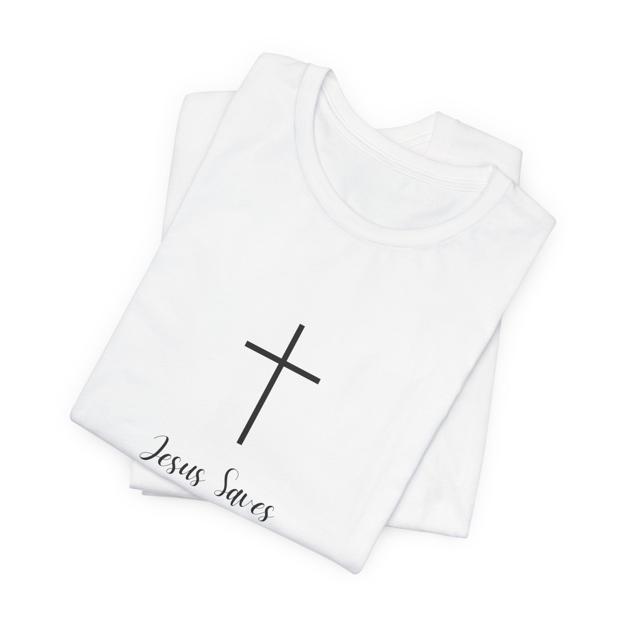 Christian T-Shirt — Simple Cross "Jesus Saves" Spiritual Tee