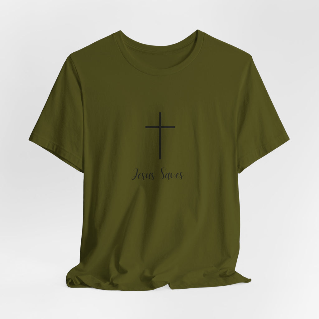 Christian T-Shirt — Simple Cross "Jesus Saves" Spiritual Tee