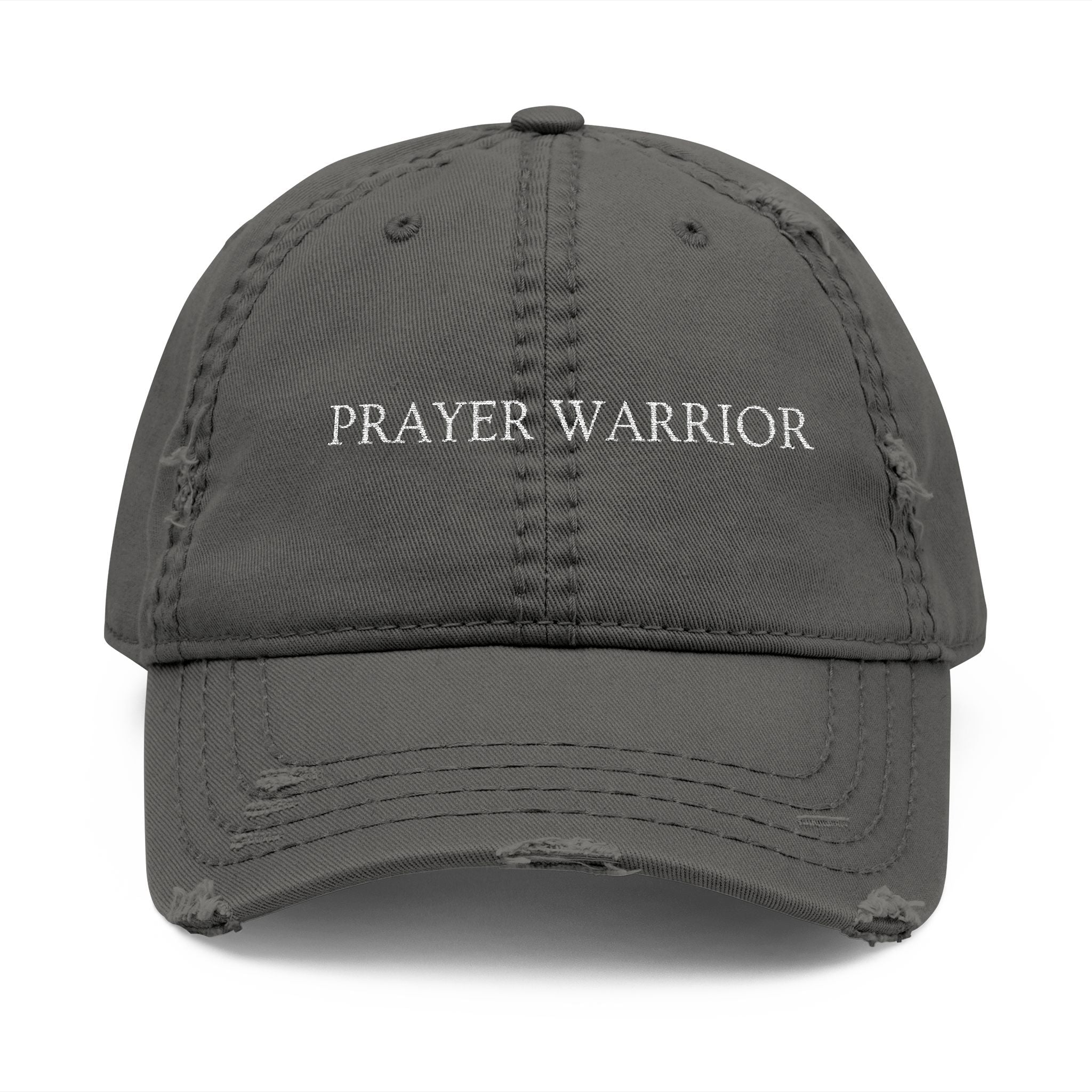 Prayer Warrior Distressed Dad Hat — Embroidered Faith Baseball Cap