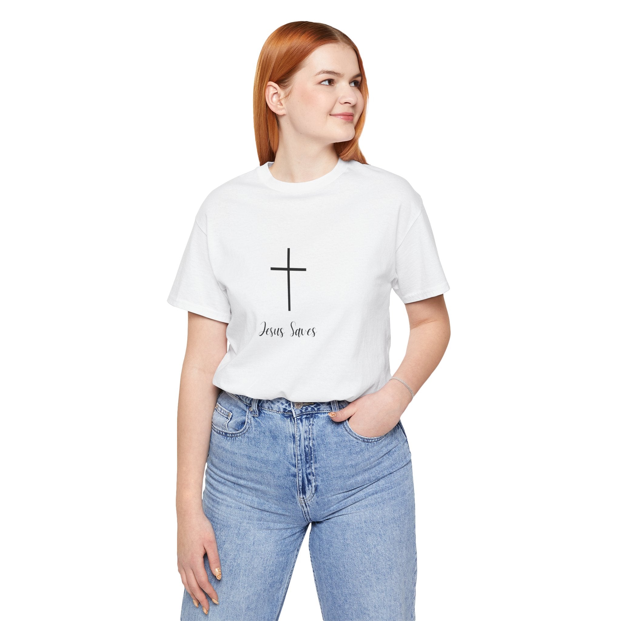 Christian T-Shirt — Simple Cross "Jesus Saves" Spiritual Tee