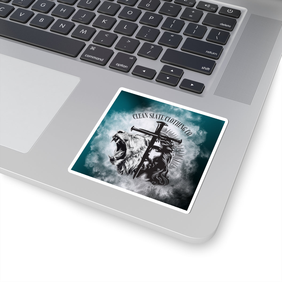 Christian Lion & Cross Sticker — "Clean Slate Clothing Co" Kiss-Cut Decal