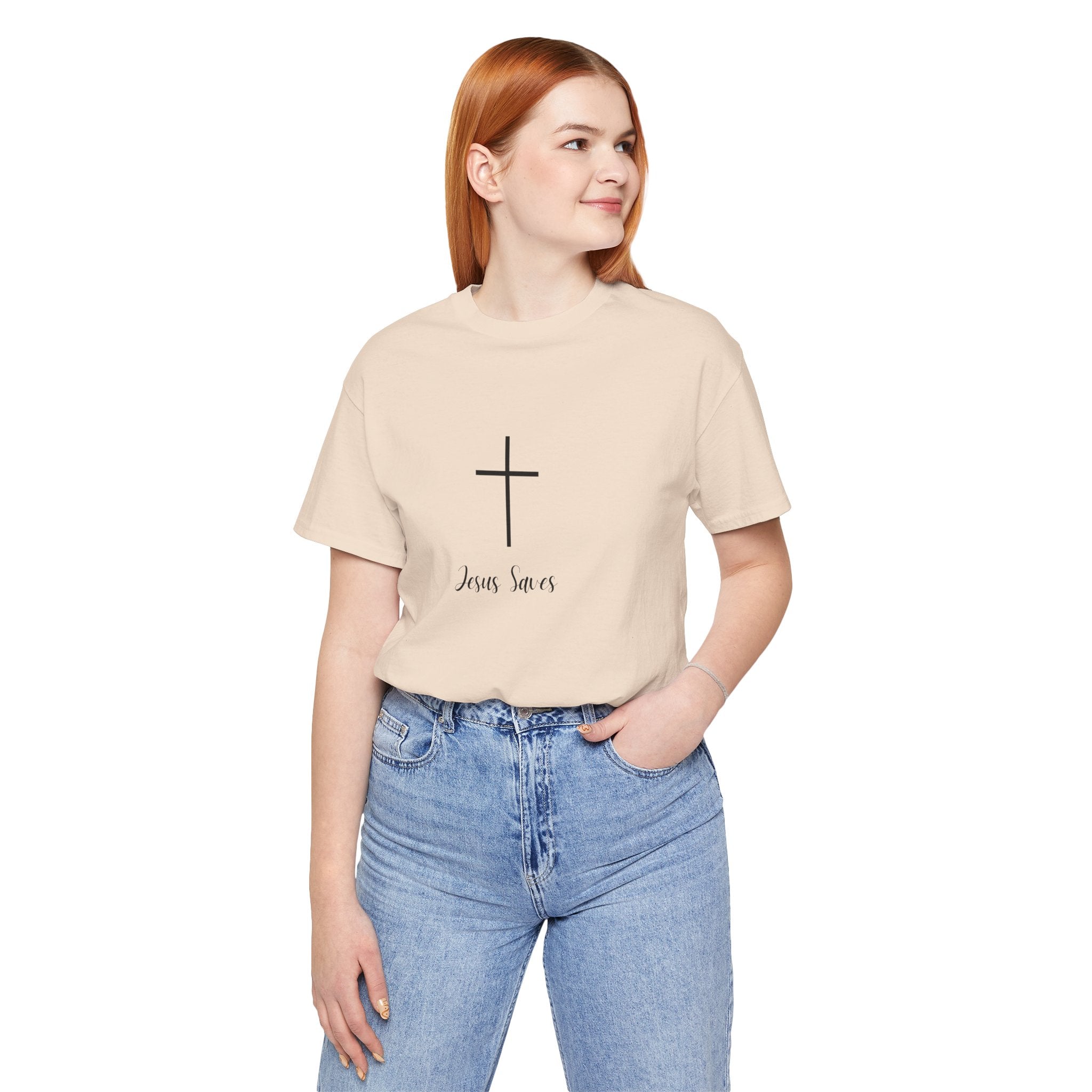 Christian T-Shirt — Simple Cross "Jesus Saves" Spiritual Tee